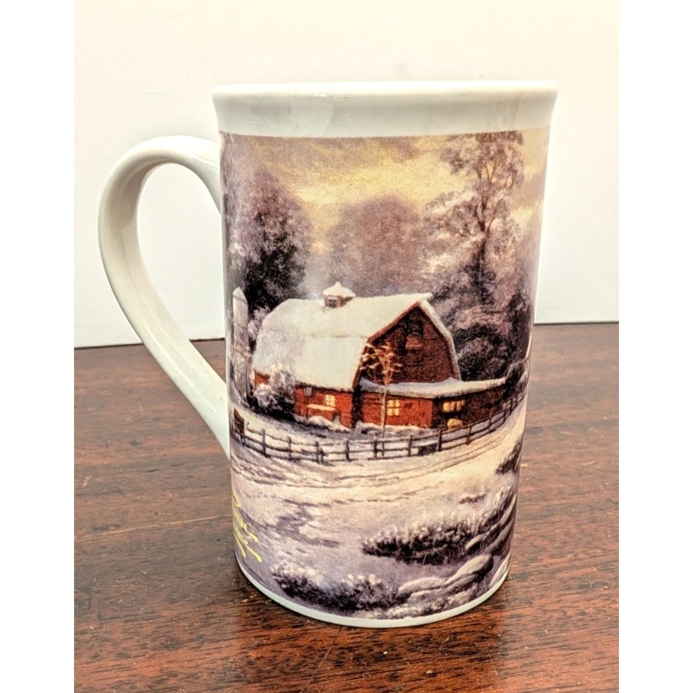 2011 Thomas Kinkade Winter at Riverbend Farm Mug DesignPac Christmas Coffee Cup